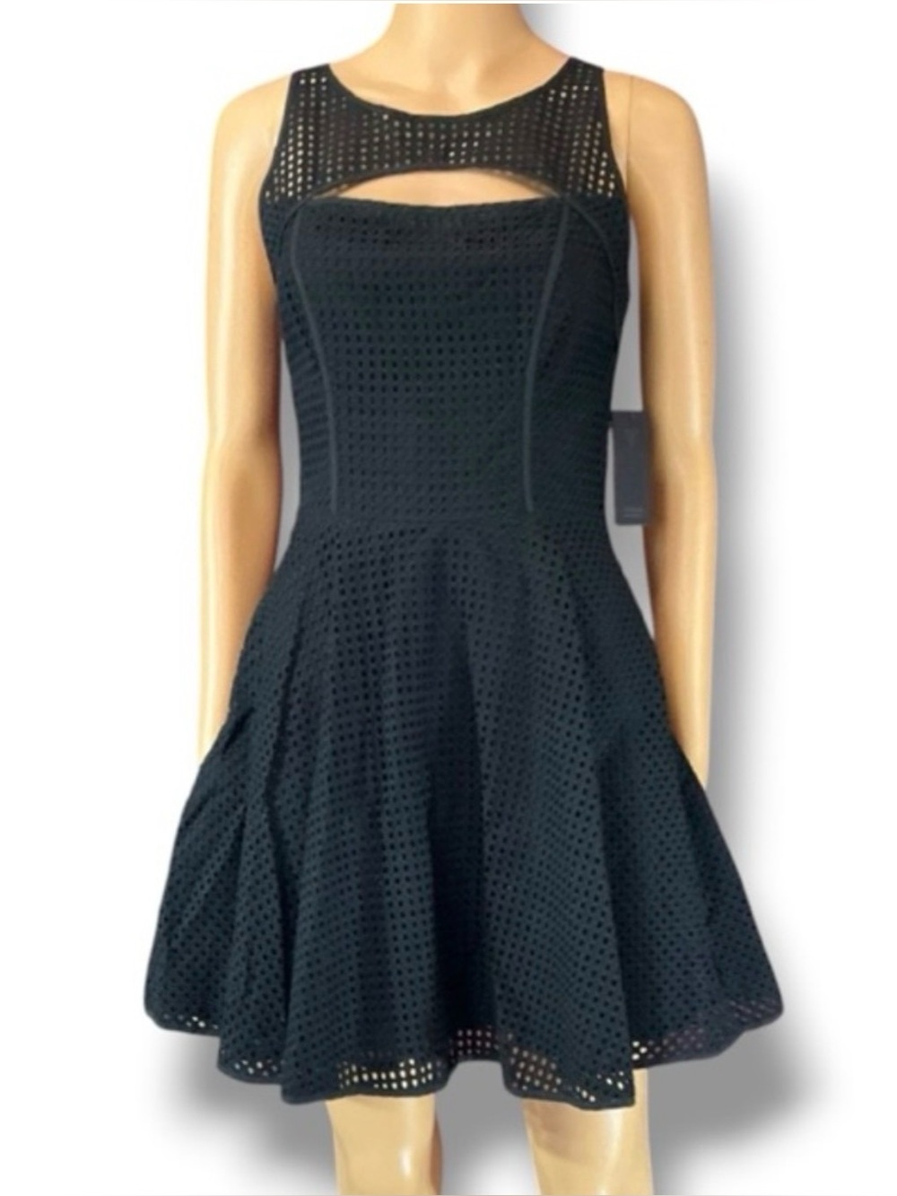 Guess Los Angeles Mesh Macrame Jet Black Mixed Media Laser Cut Front & Back